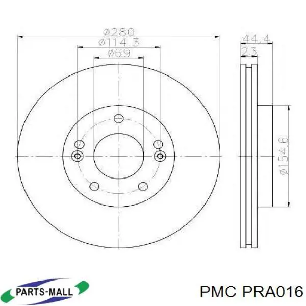 PRA016 Parts-Mall disco de freno delantero