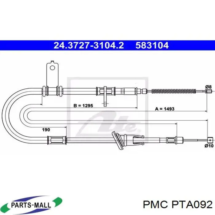 PTA092 Parts-Mall cable de freno de mano trasero izquierdo