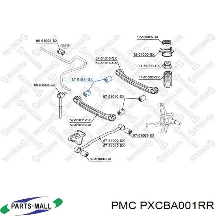 PXCBA-001RR Parts-Mall suspensión, barra transversal trasera, interior
