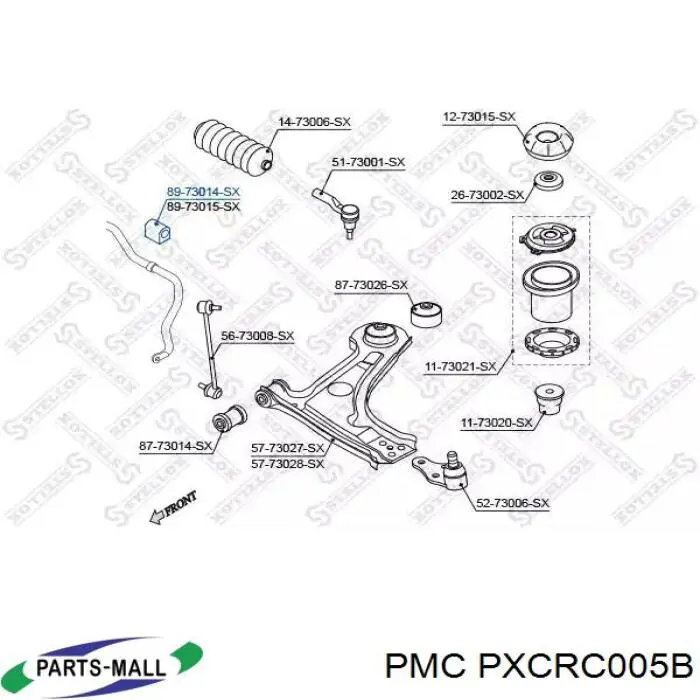 PXCRC005B Parts-Mall casquillo de barra estabilizadora delantera