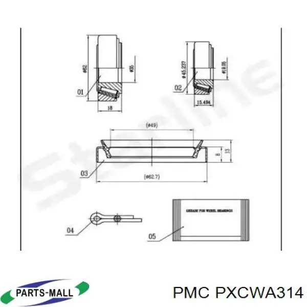 PXCWA314 Parts-Mall Fuelle palier delantero interior