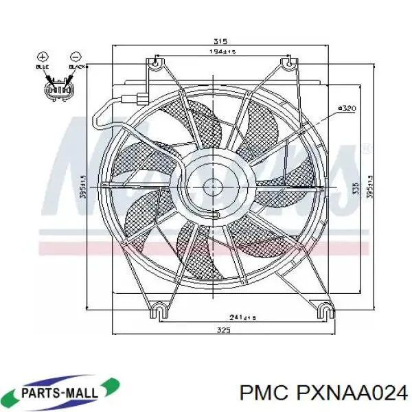 PXNAA-024 Parts-Mall difusor de radiador, ventilador de refrigeración, condensador del aire acondicionado, completo con motor y rodete