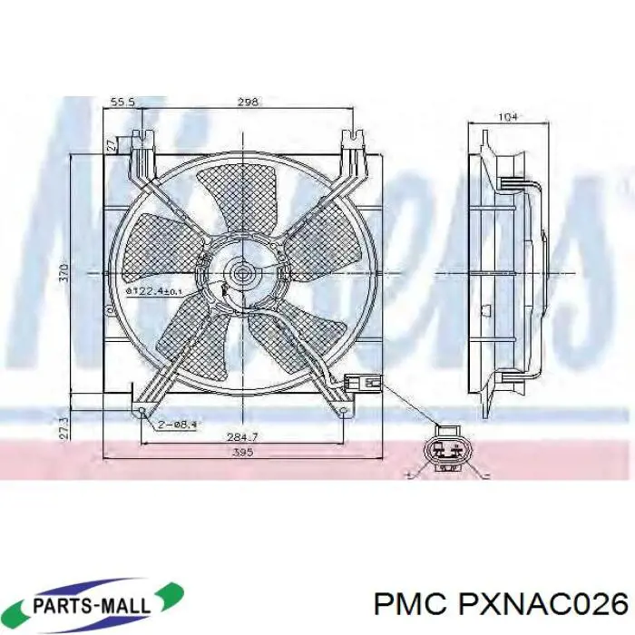 PXNAC-026 Parts-Mall difusor de radiador, ventilador de refrigeración, condensador del aire acondicionado, completo con motor y rodete