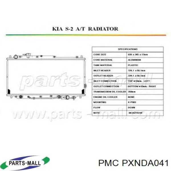 PXNDA041 Parts-Mall radiador refrigeración del motor