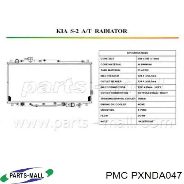 PXNDA047 Parts-Mall radiador refrigeración del motor