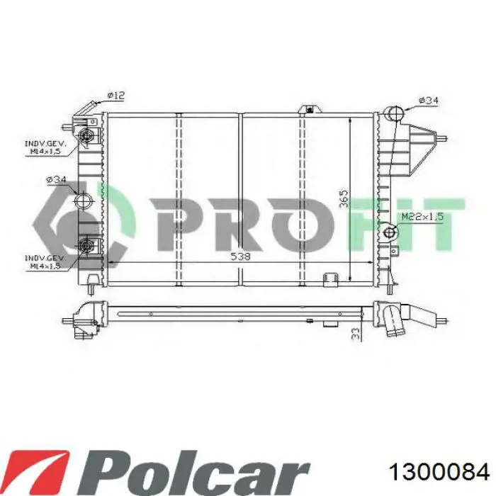 1300084 Polcar radiador refrigeración del motor