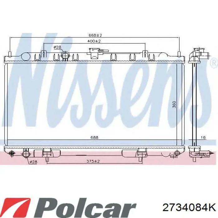 2734084K Polcar radiador refrigeración del motor