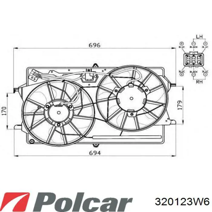 320123W6 Polcar difusor de radiador, ventilador de refrigeración, condensador del aire acondicionado, completo con motor y rodete