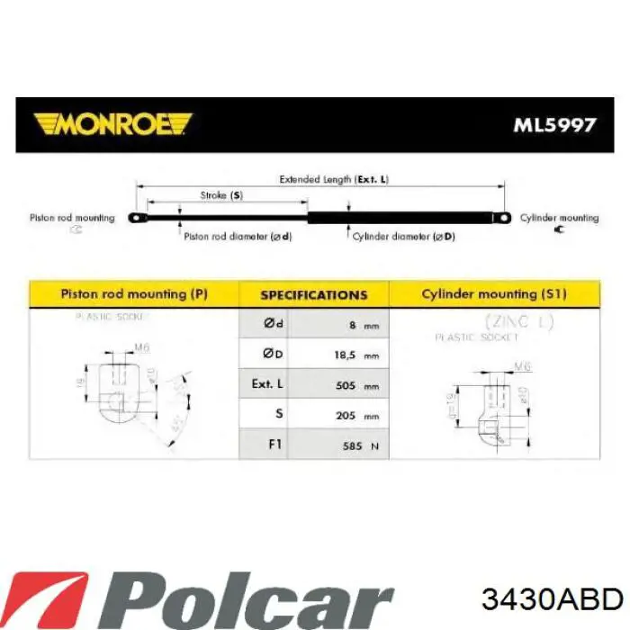 3430ABD Polcar amortiguador de maletero