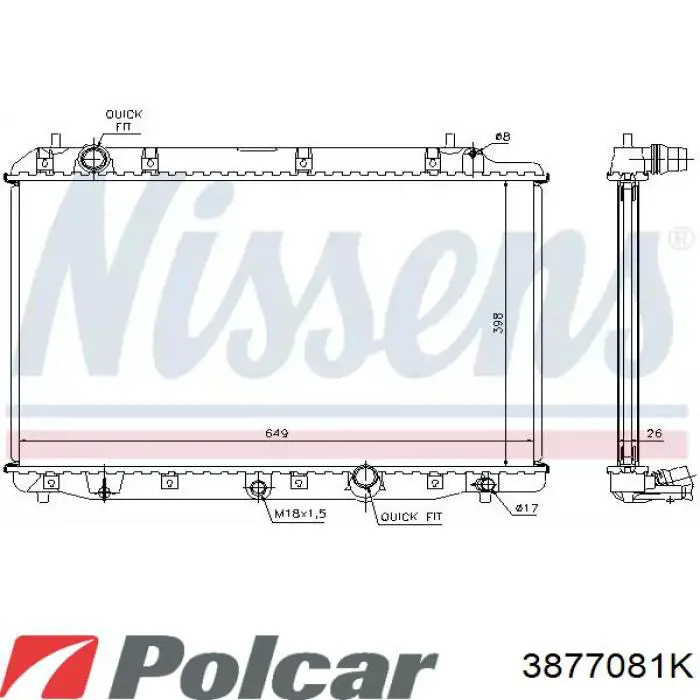 3877081K Polcar radiador refrigeración del motor