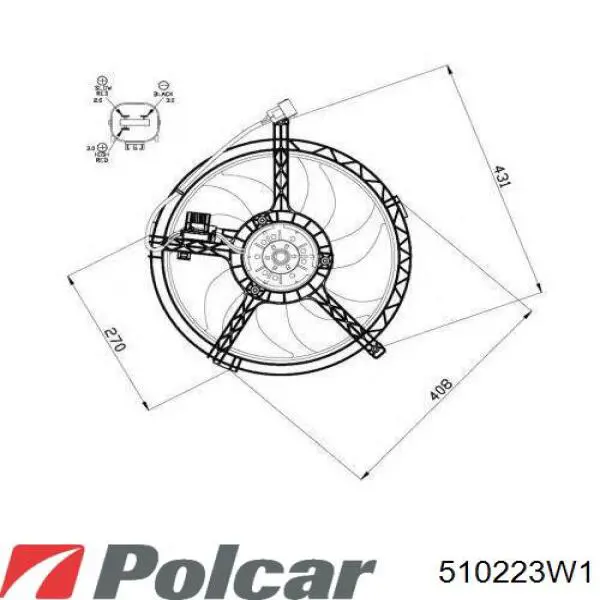 510223W1 Polcar difusor de radiador, ventilador de refrigeración, condensador del aire acondicionado, completo con motor y rodete