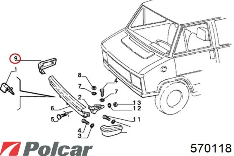 570118 Polcar parachoques delantero, parte derecha