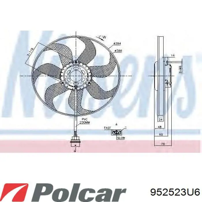 952523U6 Polcar Ventilador eléctrico de aire acondicionado completo (motor y aspa)
