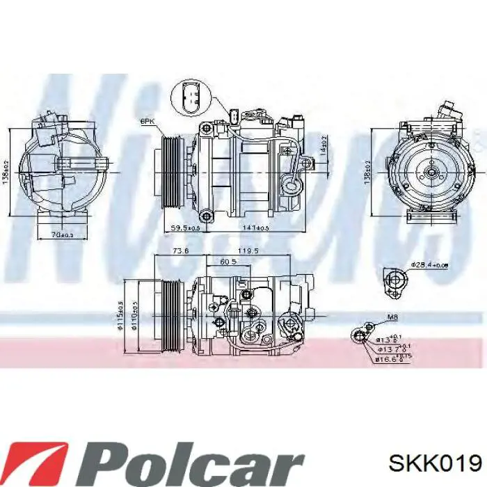 Acoplamiento magnético, compresor del aire acondicionado  SKK019 Polcar