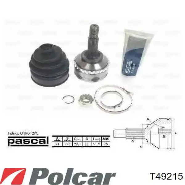 T49215 Polcar árbol de transmisión delantero izquierdo