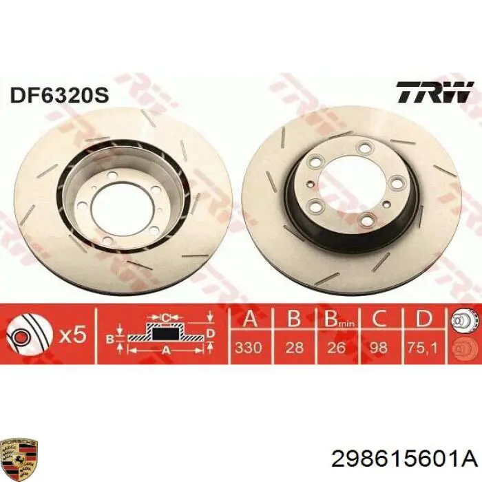 298615601A Porsche disco de freno trasero