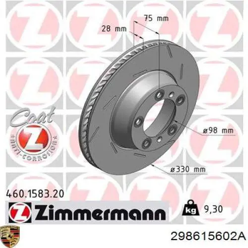 298615602A Porsche disco de freno trasero