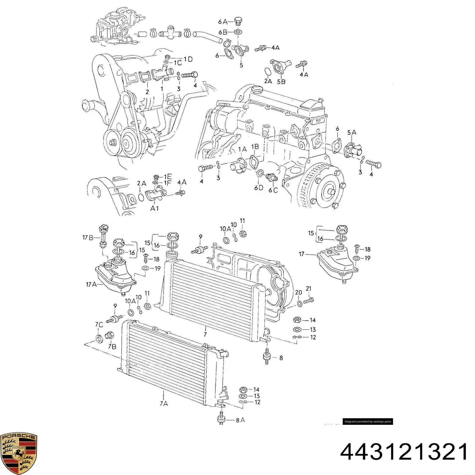 Tapón depósito de refrigerante 443121321 Porsche