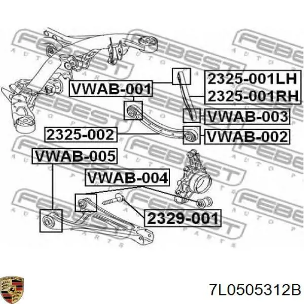 7L0505312B Porsche brazo suspension (control trasero inferior derecho)