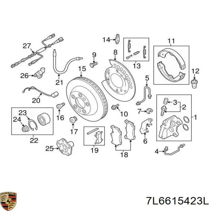 7L6615423L Porsche pinza de freno trasera izquierda