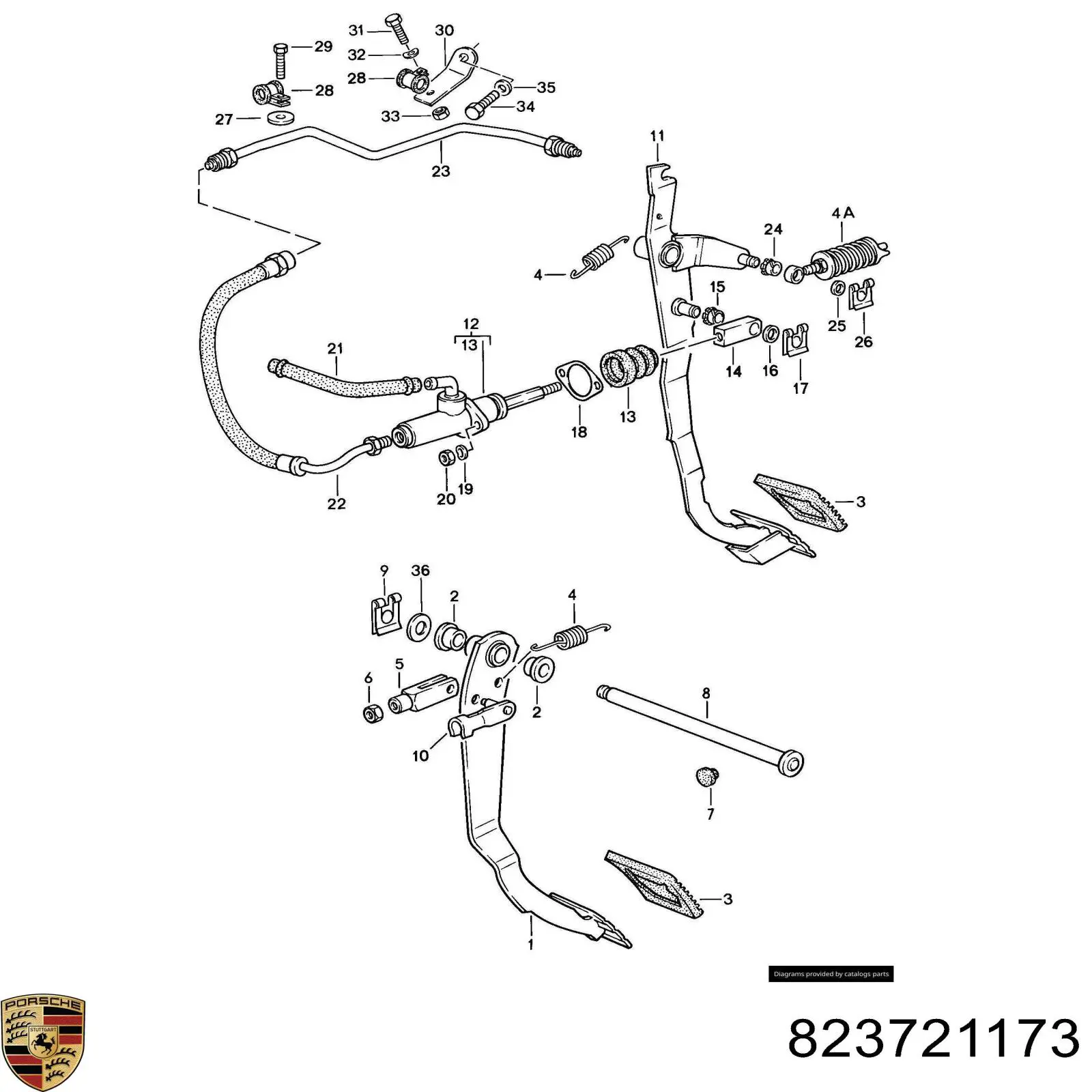 823721173 Porsche revestimiento de pedal, pedal de freno