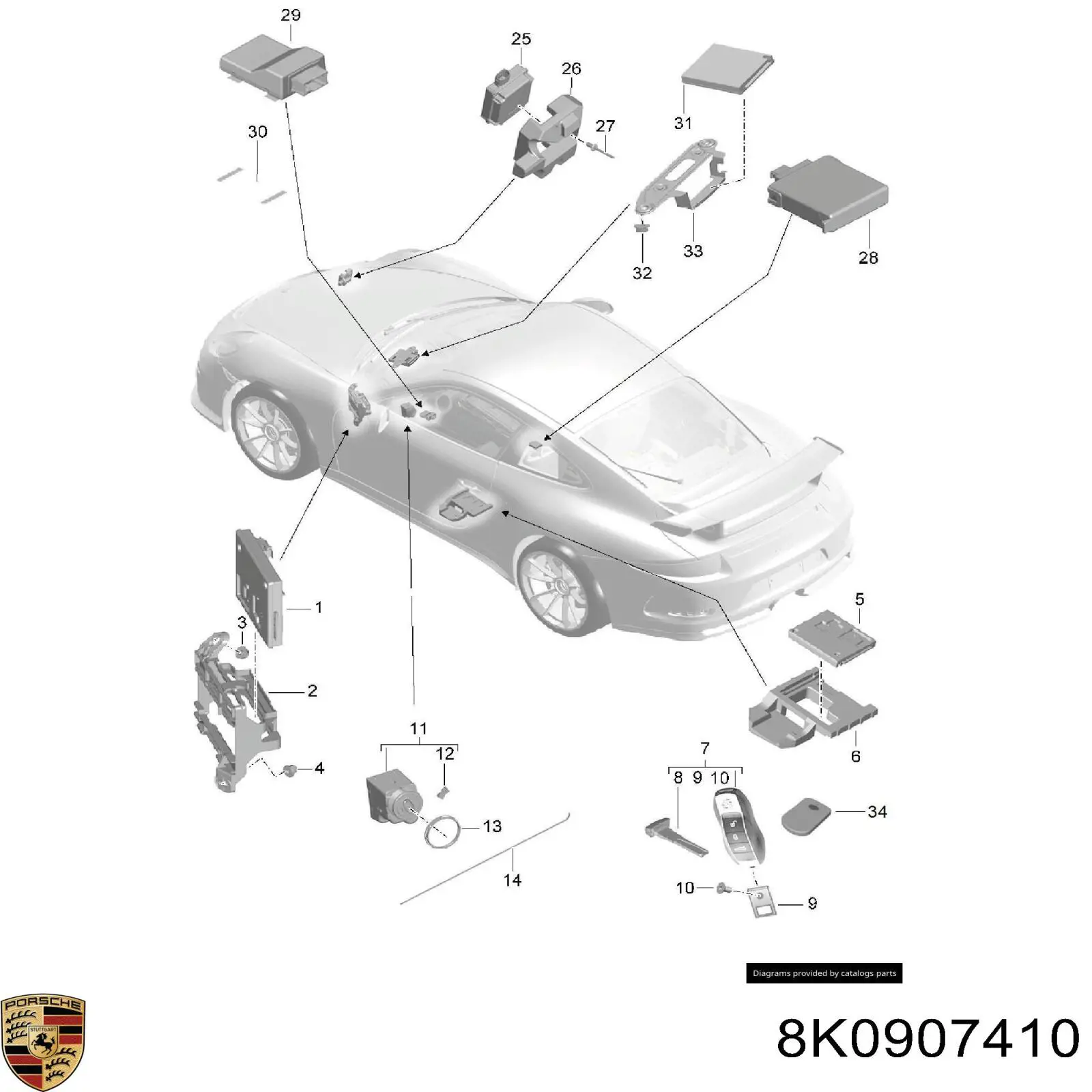 Comprar 8K0907410 Porsche Unidad de control del sistema de apertura de puertas de garaje