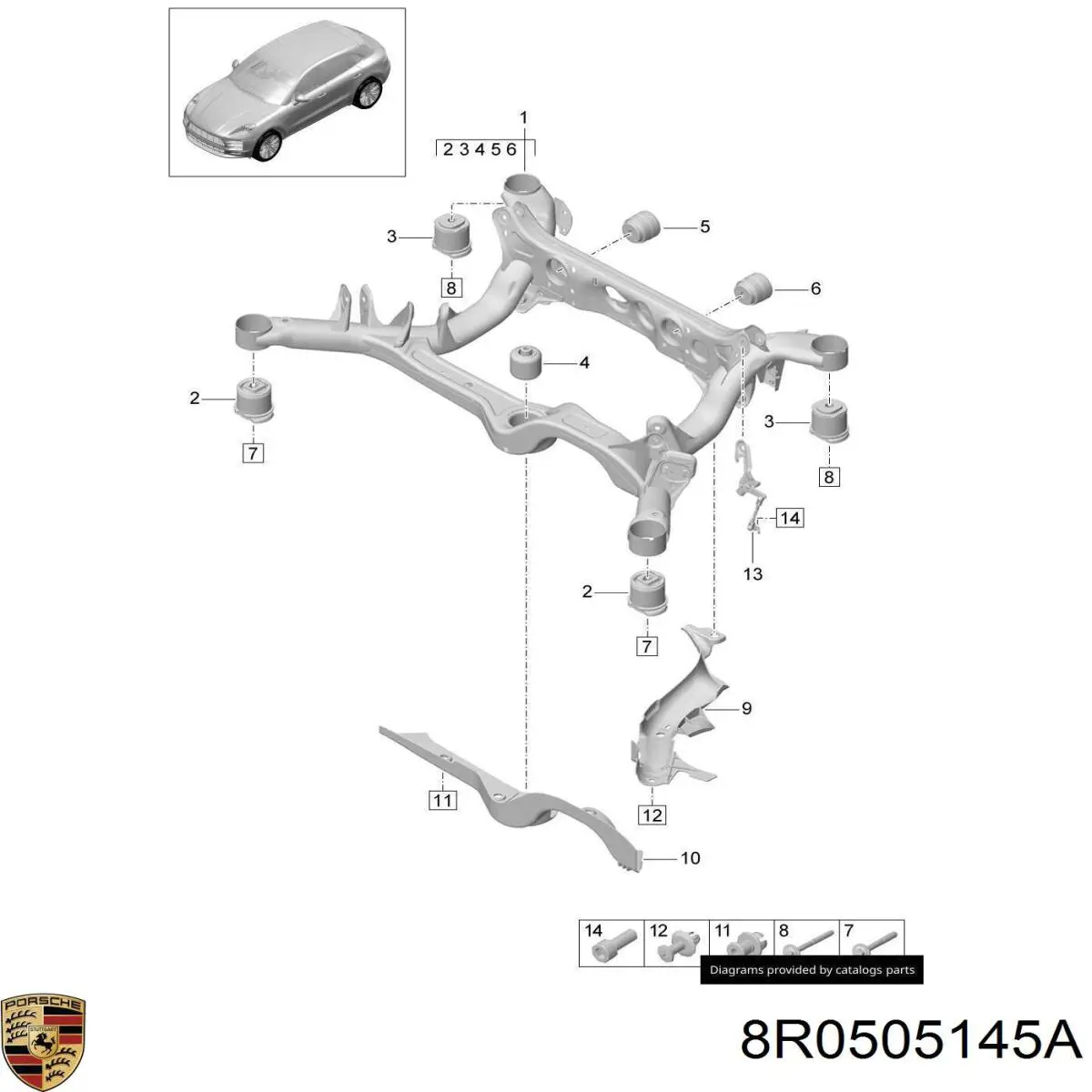 8R0505145A Porsche suspensión, cuerpo del eje trasero