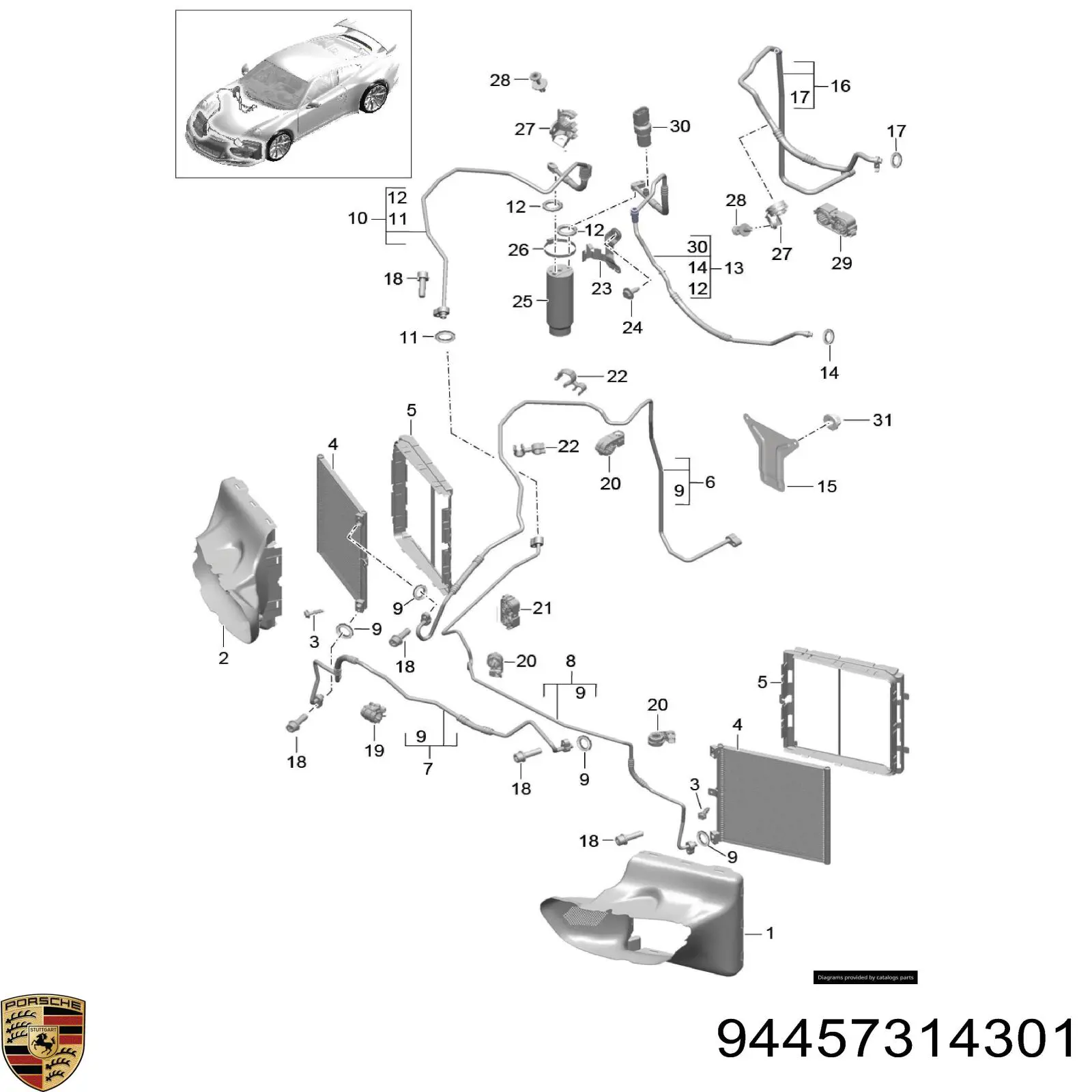 94457314301 Porsche receptor-secador del aire acondicionado