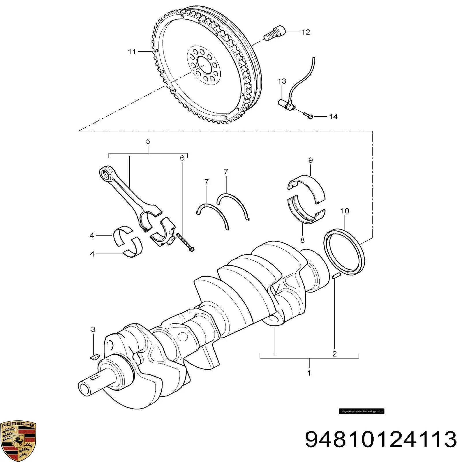 94810124101 Porsche juego de cojinetes de cigüeñal, estándar, (std)