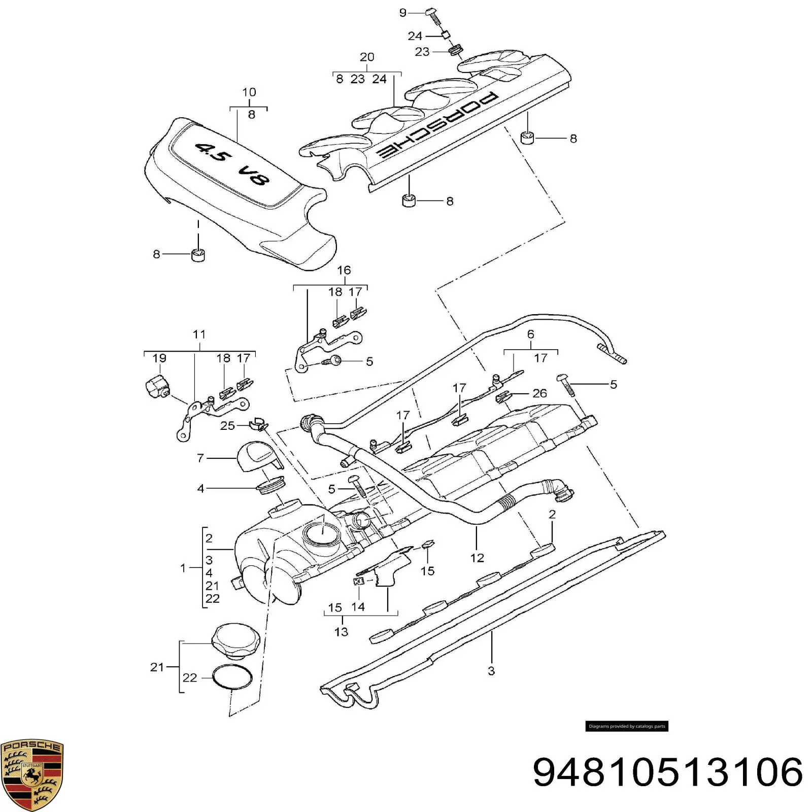 94810513106 Porsche tapa de la valvula izquierda