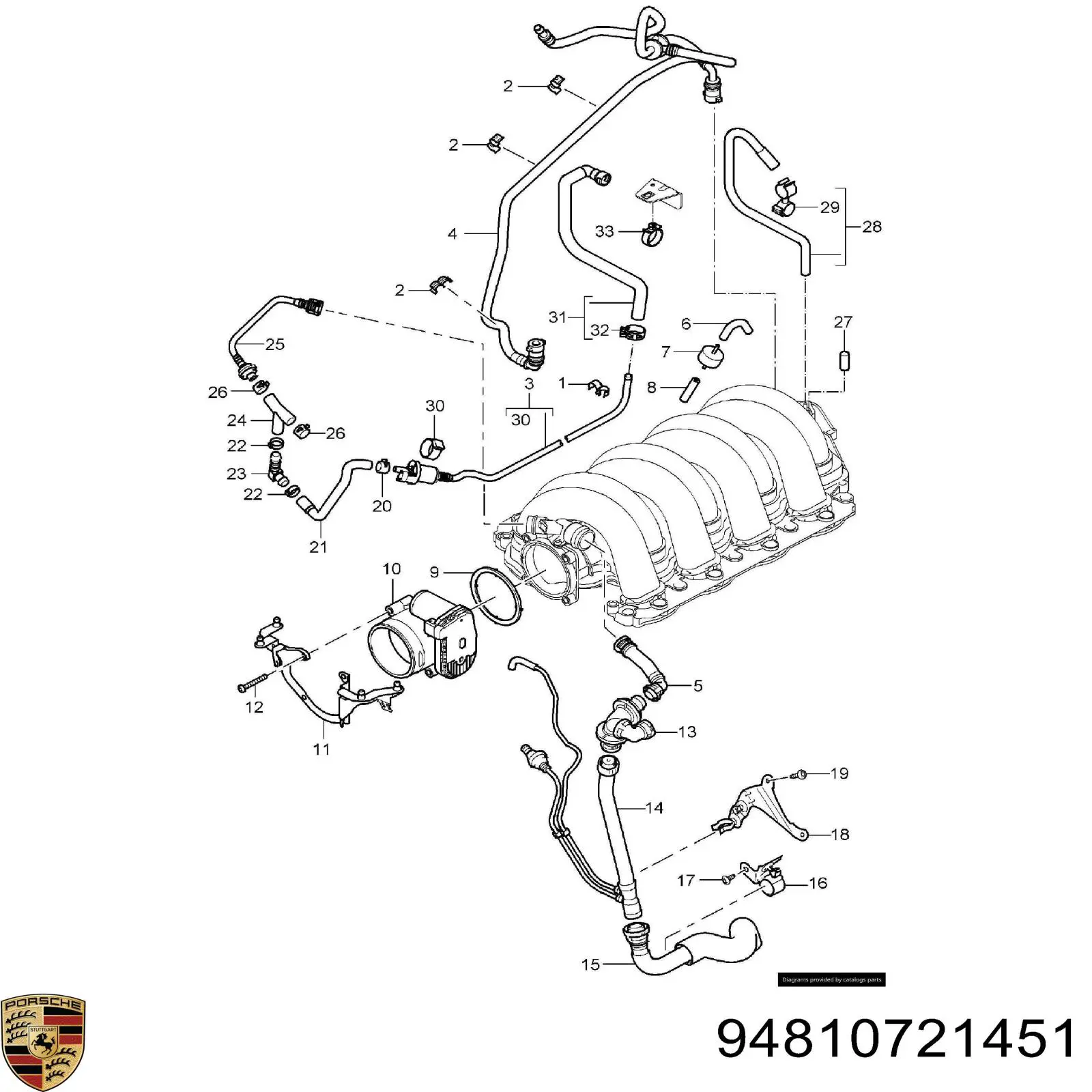 94810721451 Porsche tubo de ventilacion del carter (separador de aceite)