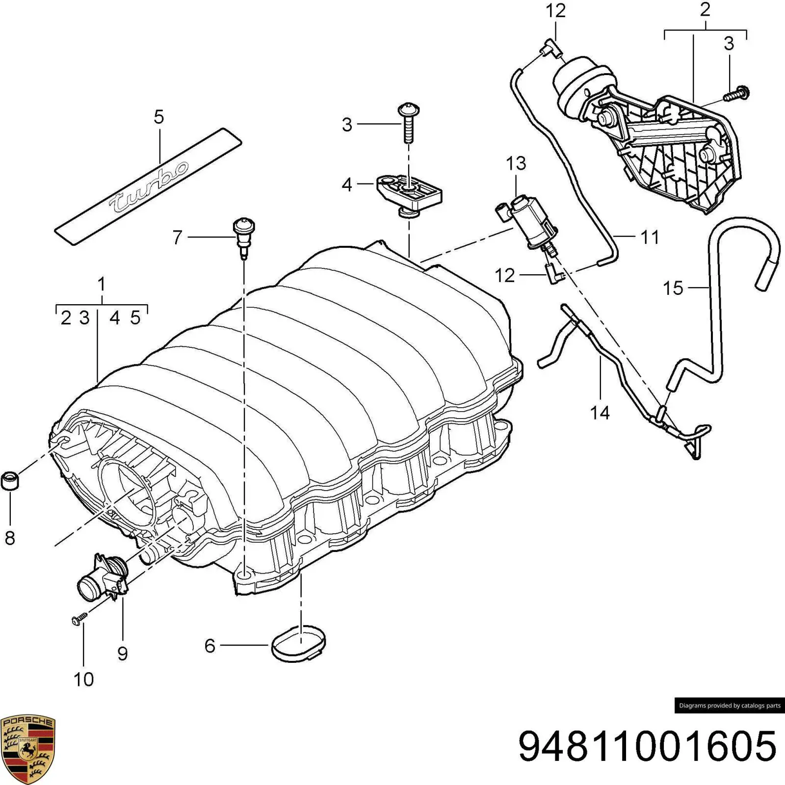 94811001602 Porsche colector de admisión, suministro de aire