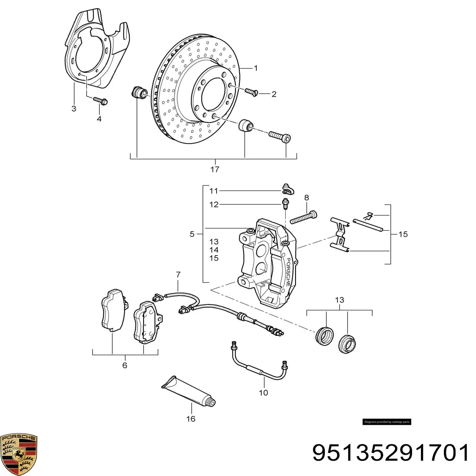 95135291701 Porsche juego de reparación, pinza de freno trasero