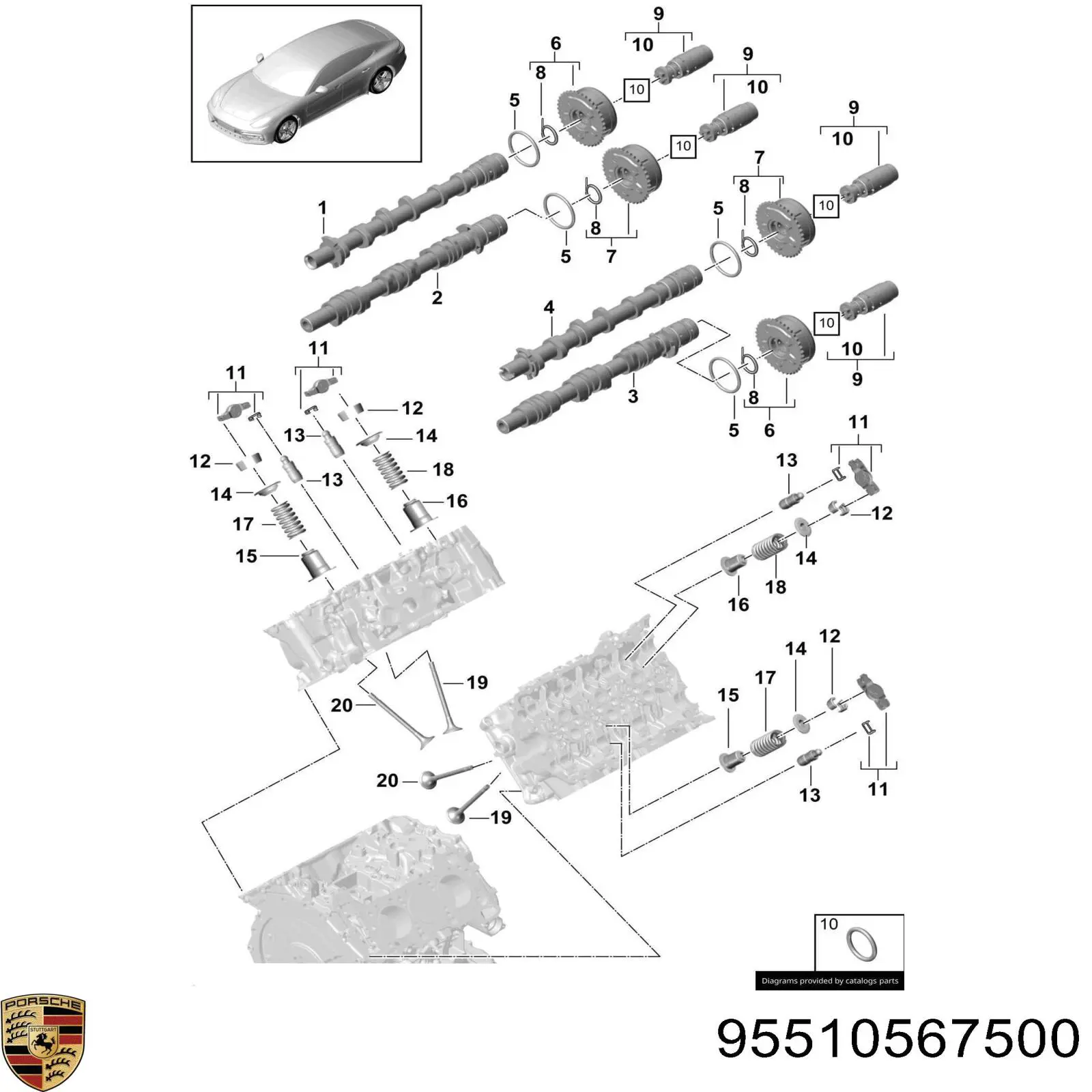 Comprar 95510567500 Porsche Sello De Aceite De Valvula (Rascador De Aceite) Entrada/Salida