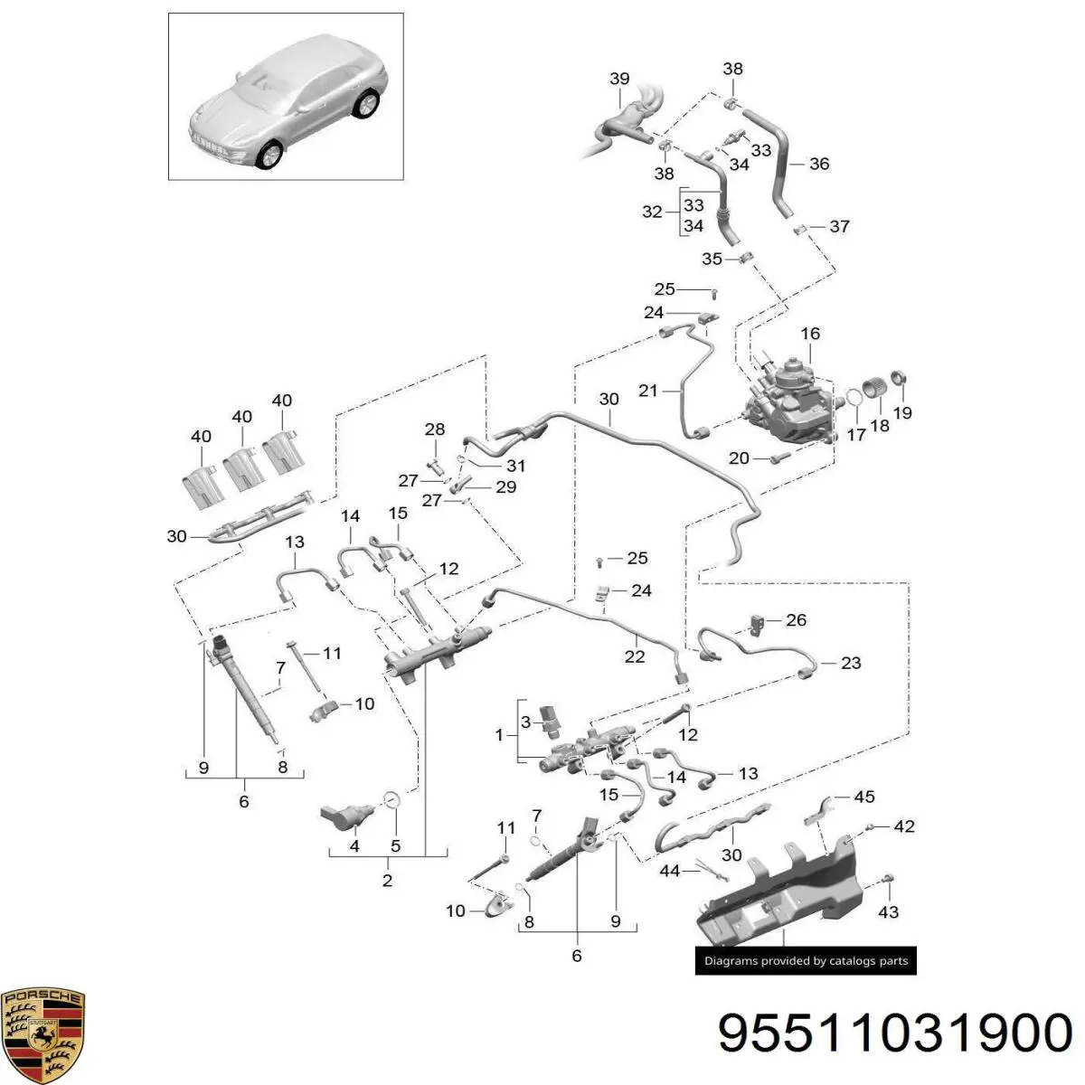 95511031900 Porsche junta, válvula control presión, common rail system