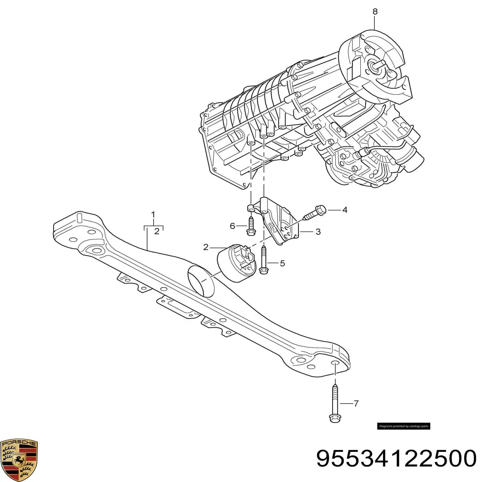 95534122500 Porsche porta-motores/soporte del motor (caja de cambios)