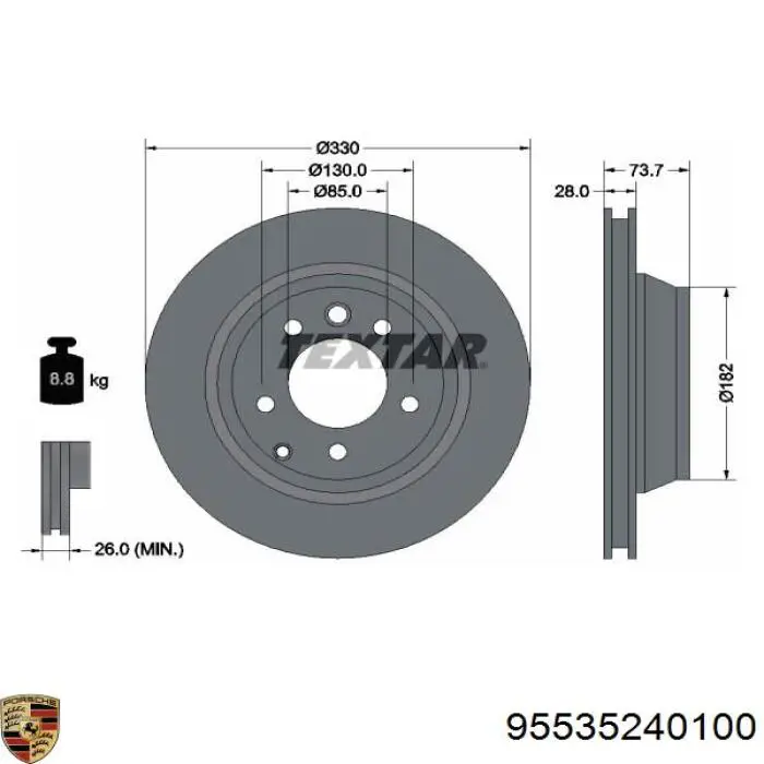 95535240100 Porsche disco de freno trasero