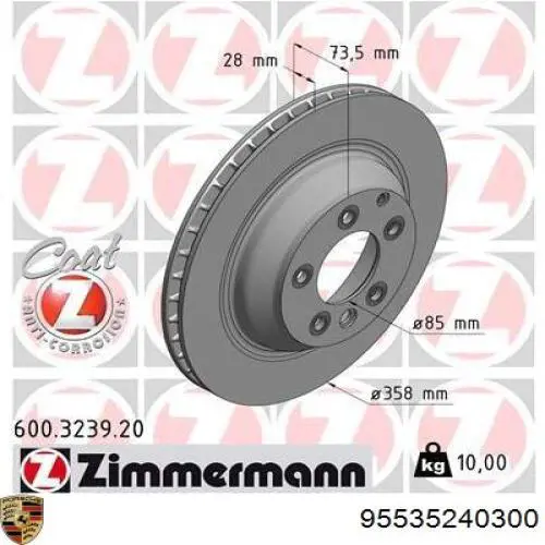 95535240300 Porsche disco de freno trasero