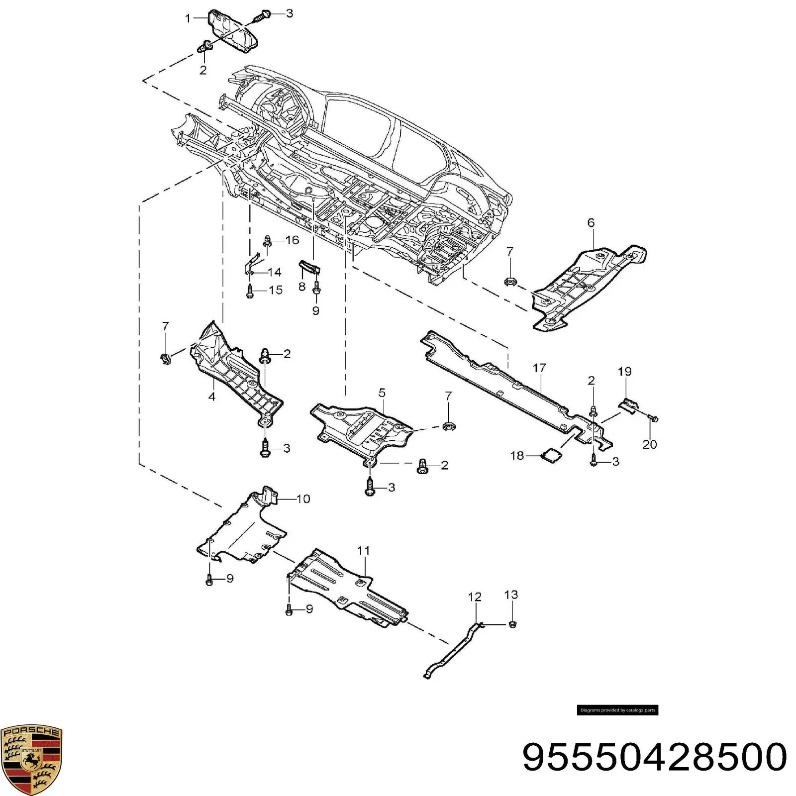 95550428500 Porsche protección motor /empotramiento