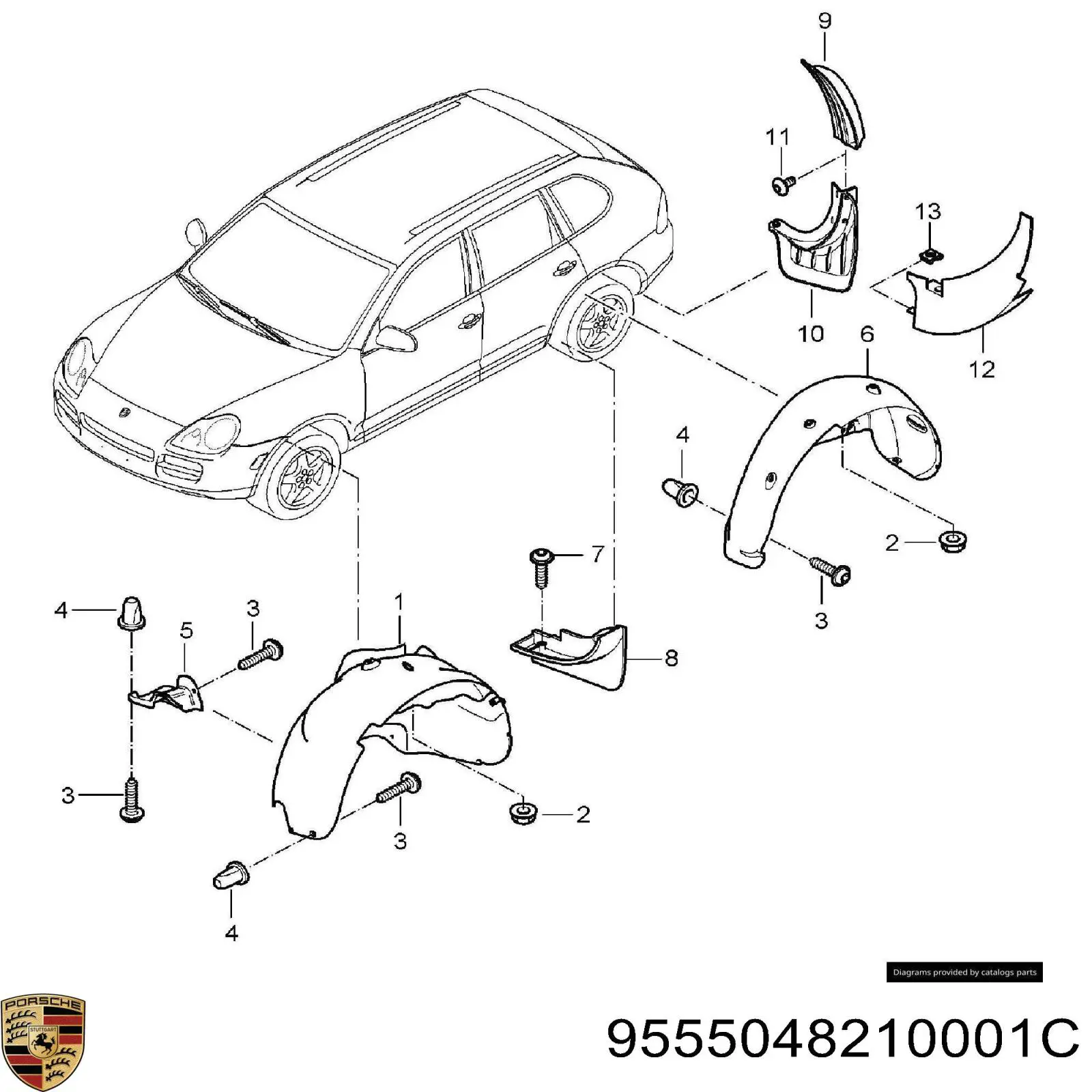 9555048210001C Porsche faldilla guardabarro trasera izquierda