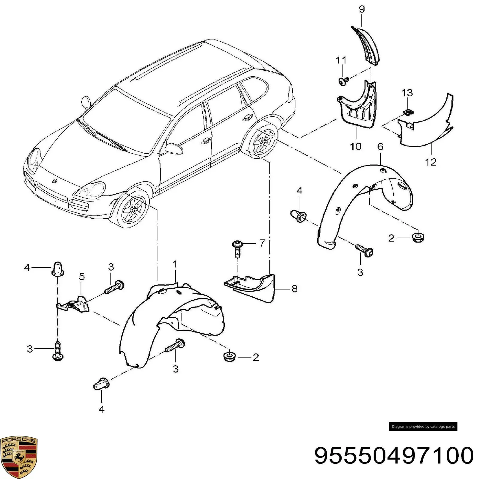 95550497100 Porsche guardabarros interior, aleta trasera, izquierdo