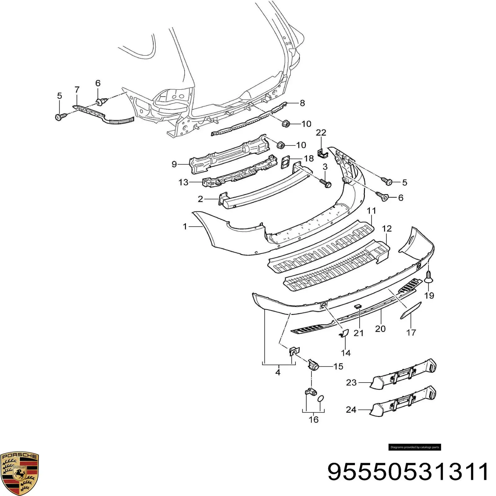 Refuerzo paragolpes trasero para Porsche Cayenne (955)