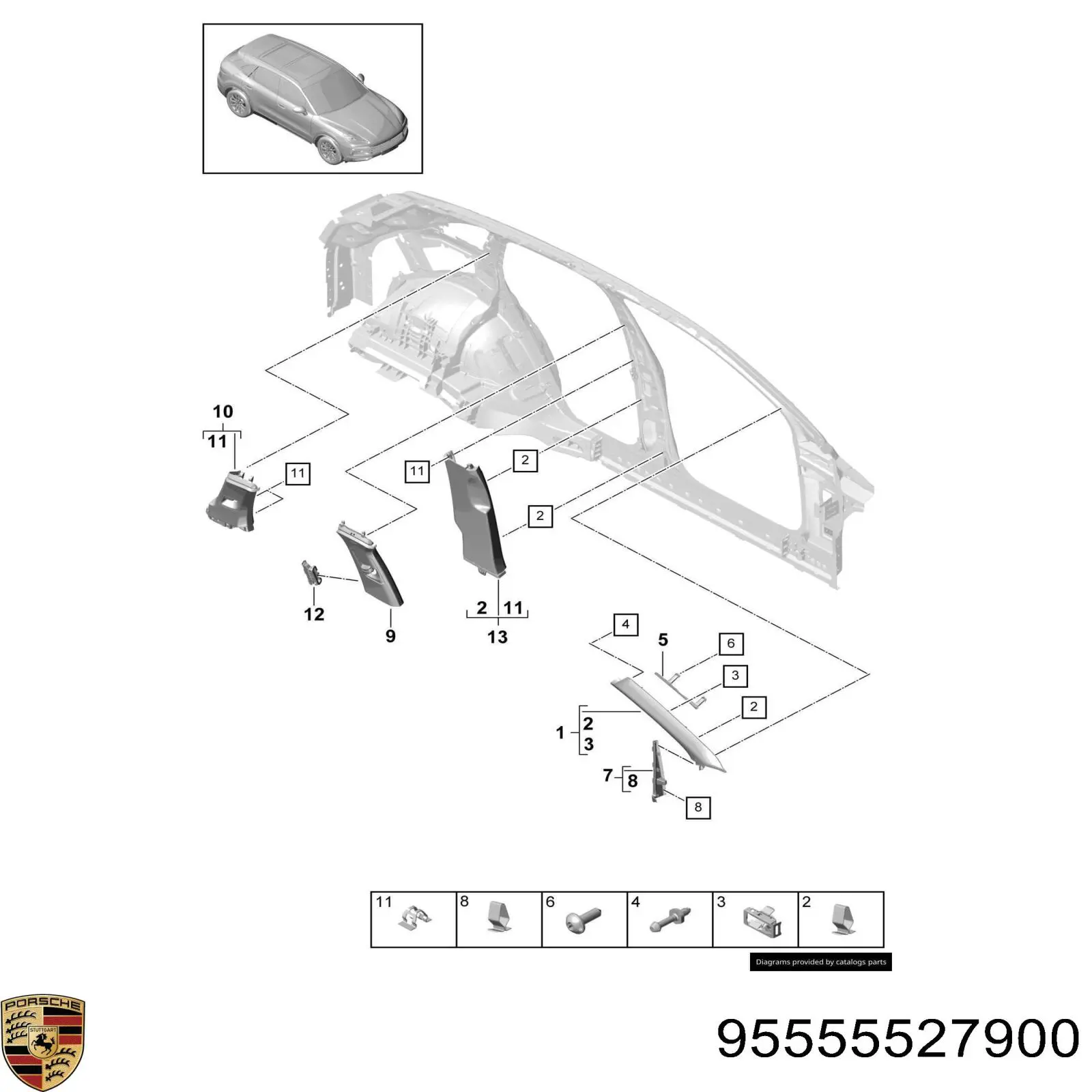 95555527900 Porsche clip de tapicería de tapa de maletero
