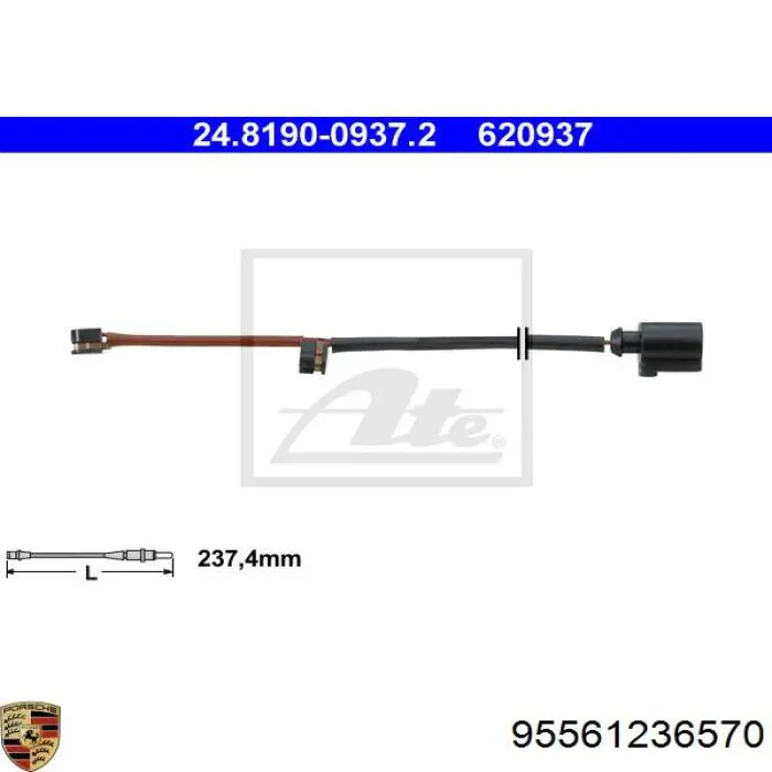 95561236570 Porsche contacto de aviso, desgaste de los frenos, trasero