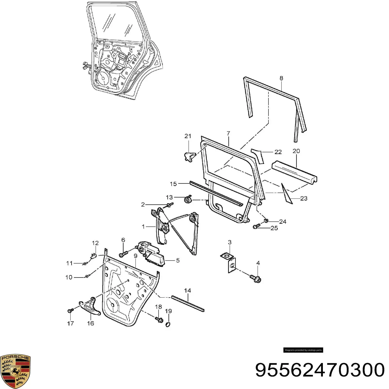 95562470300 Porsche motor eléctrico, elevalunas, puerta trasera izquierda