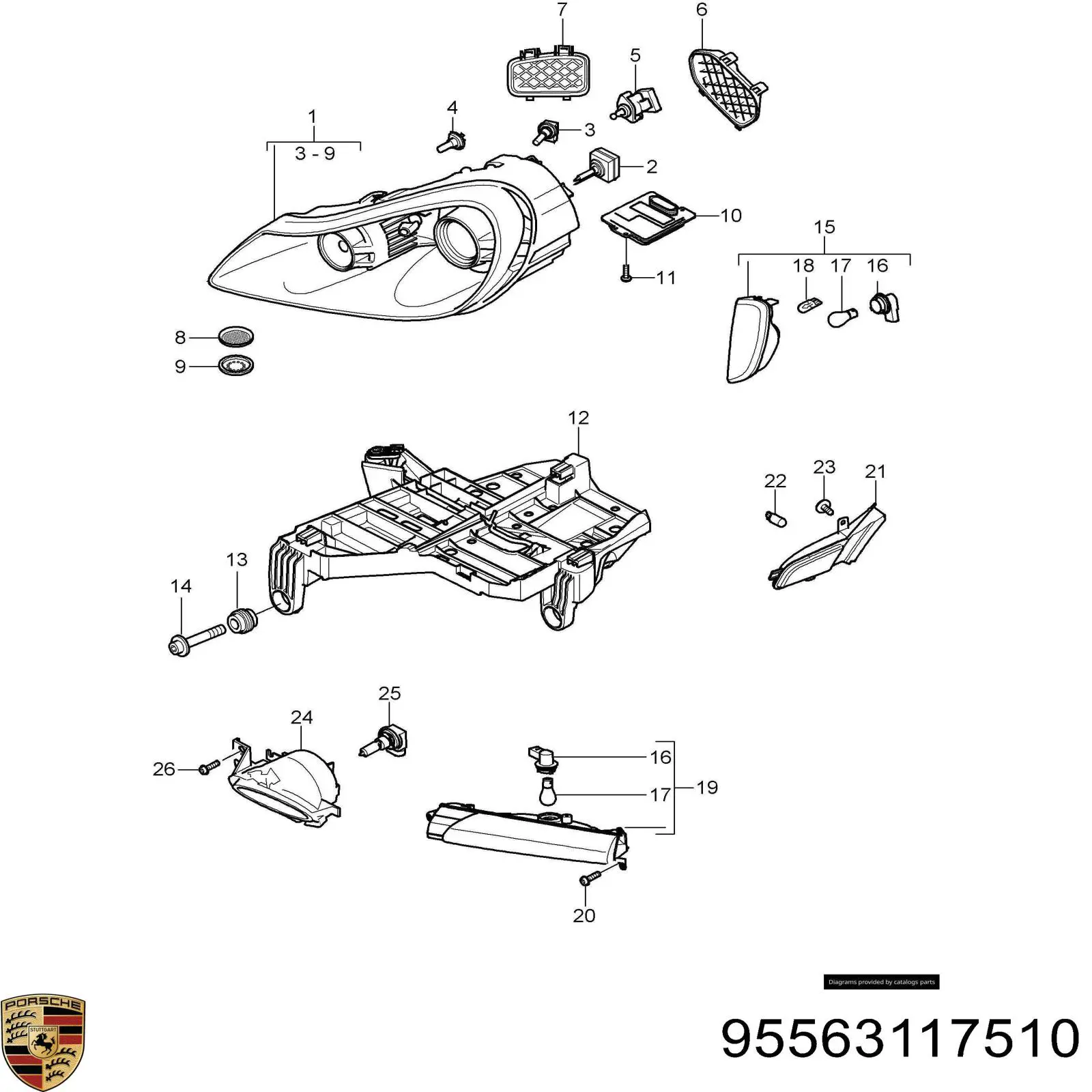 95563117510 Porsche faro izquierdo