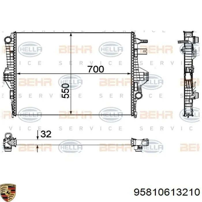 95810613210 Porsche radiador refrigeración del motor