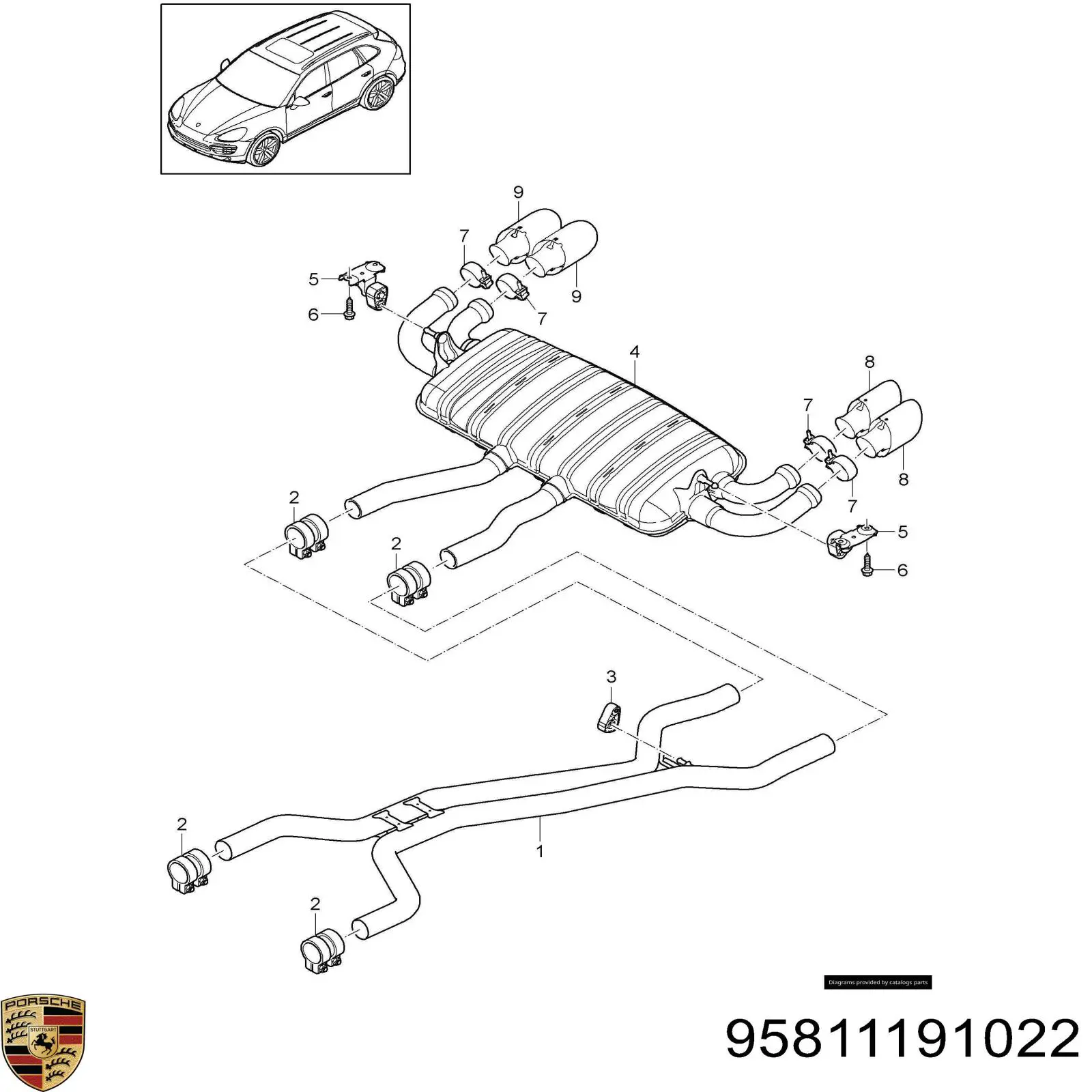 Silenciador trasero para Porsche Cayenne II 92A