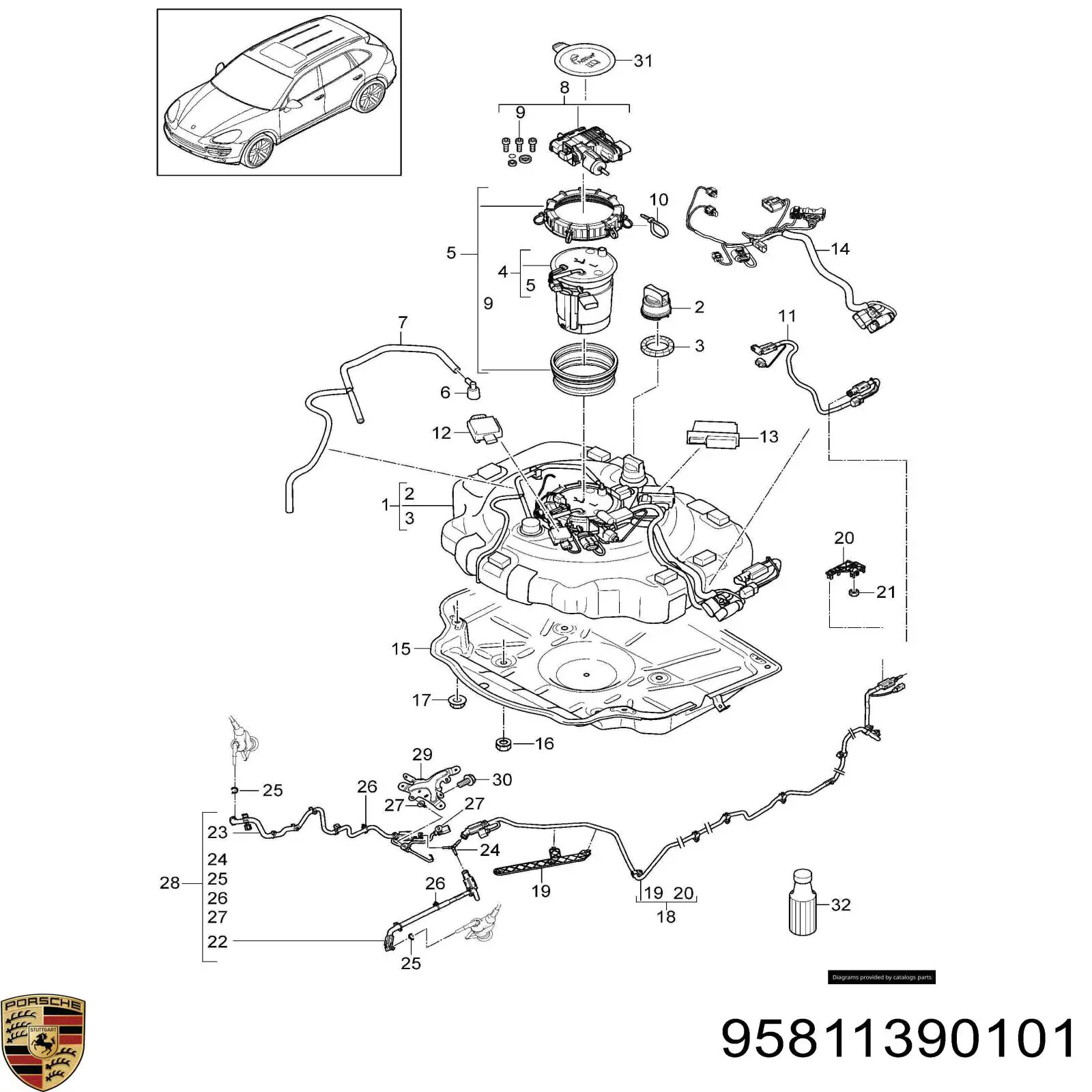 95811390101 Porsche elemento calefactor de la bomba de urea ad blue