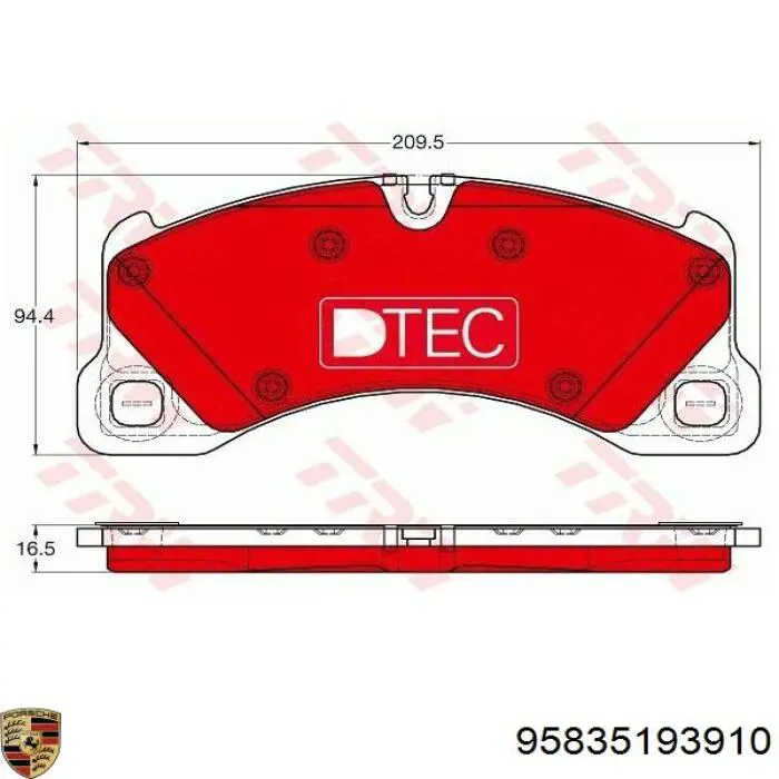 Pastillas de freno 95835193910 Porsche